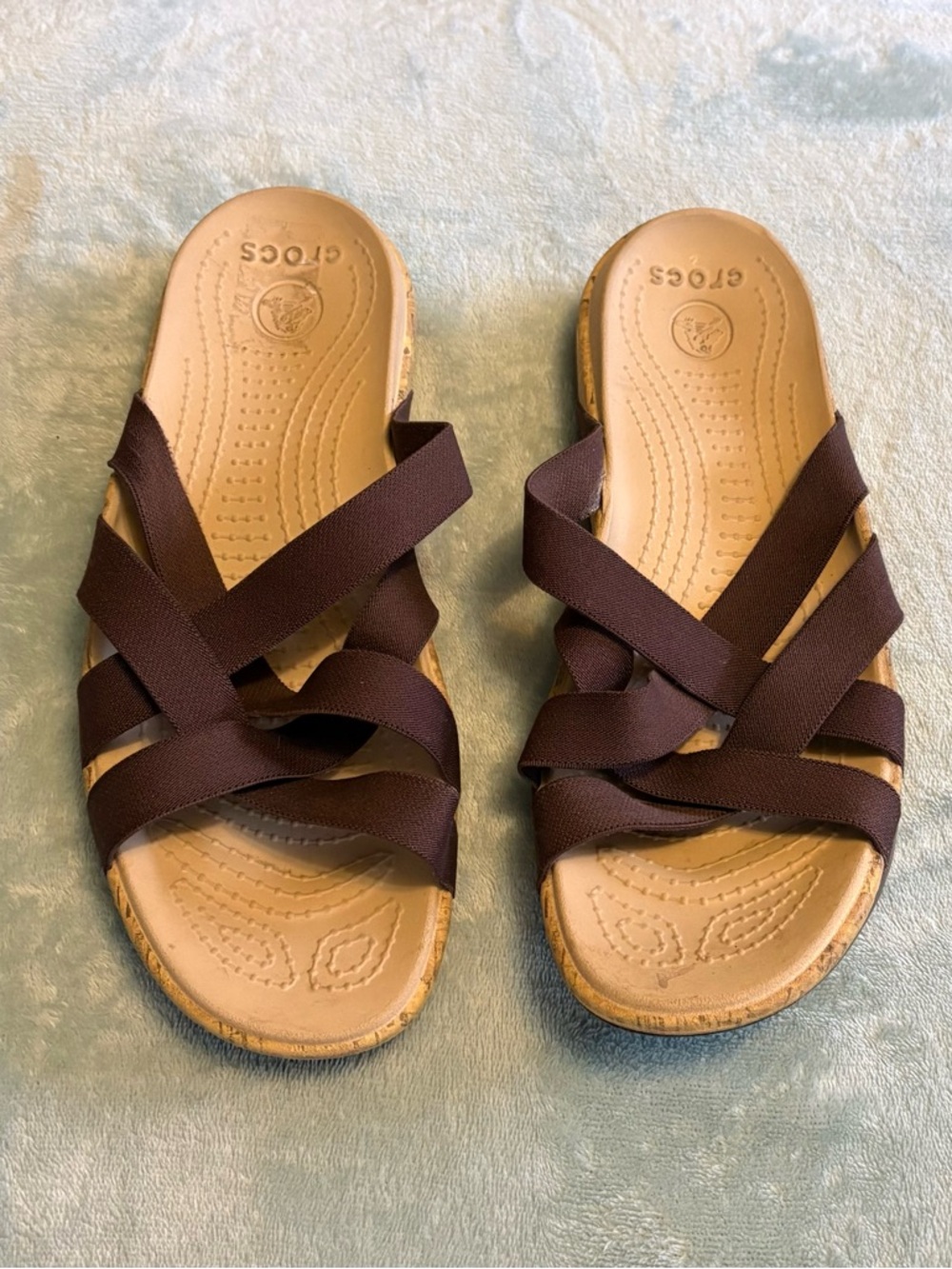 CROCS Women's Brown Crisscross Elastic Slide Sandal
